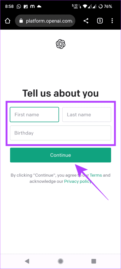 add-your-personal-informations كيفية الحصول على ChatGPT و Bing Chat على هواتف Android