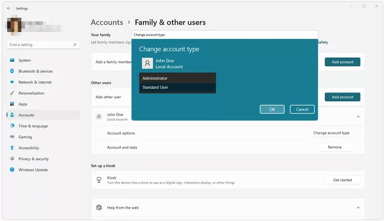 change-account-type-windows-11-52eecdf7a0a24ba19fc6ec0a57ee3fd5 دليلك لإعدادات حساب المستخدم في Windows 11