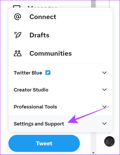 choose-settings-and-support كيفية فرض Twitter في الوضع المظلم على iPhone و Android و سطح المكتب