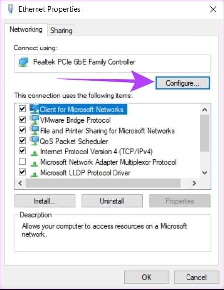 click-on-configure كيفية استخدام Wi-Fi و Ethernet في نفس الوقت في Windows