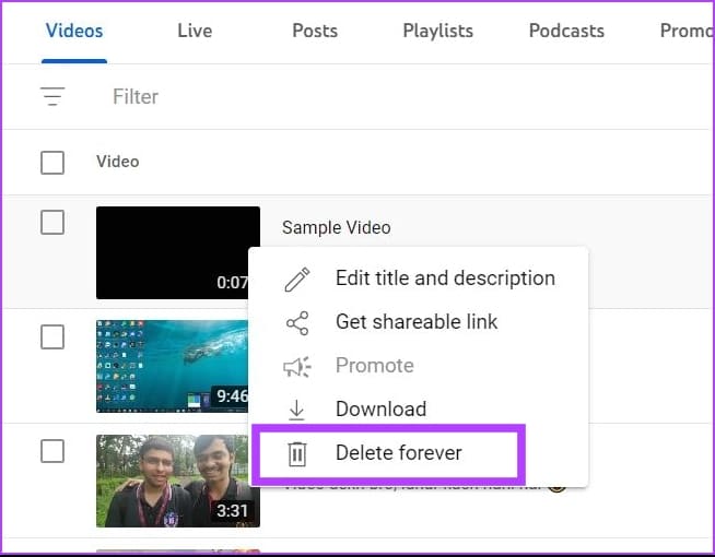 click-on-delete-forever كيفية حذف مقاطع الفيديو على YouTube: دليل خطوة بخطوة