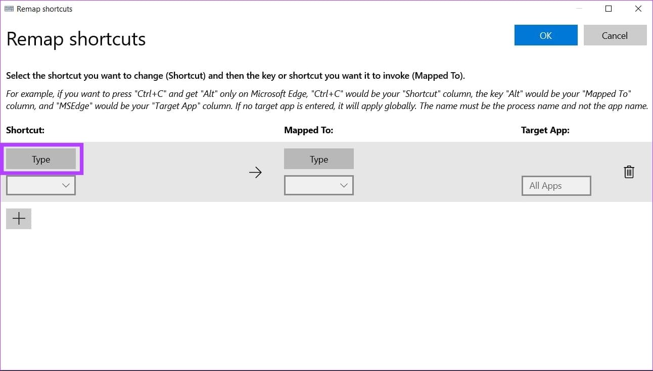 click-on-type-button-in-shortcut-section طريقتان لإعادة تعيين مفاتيح لوحة المفاتيح في Windows 11