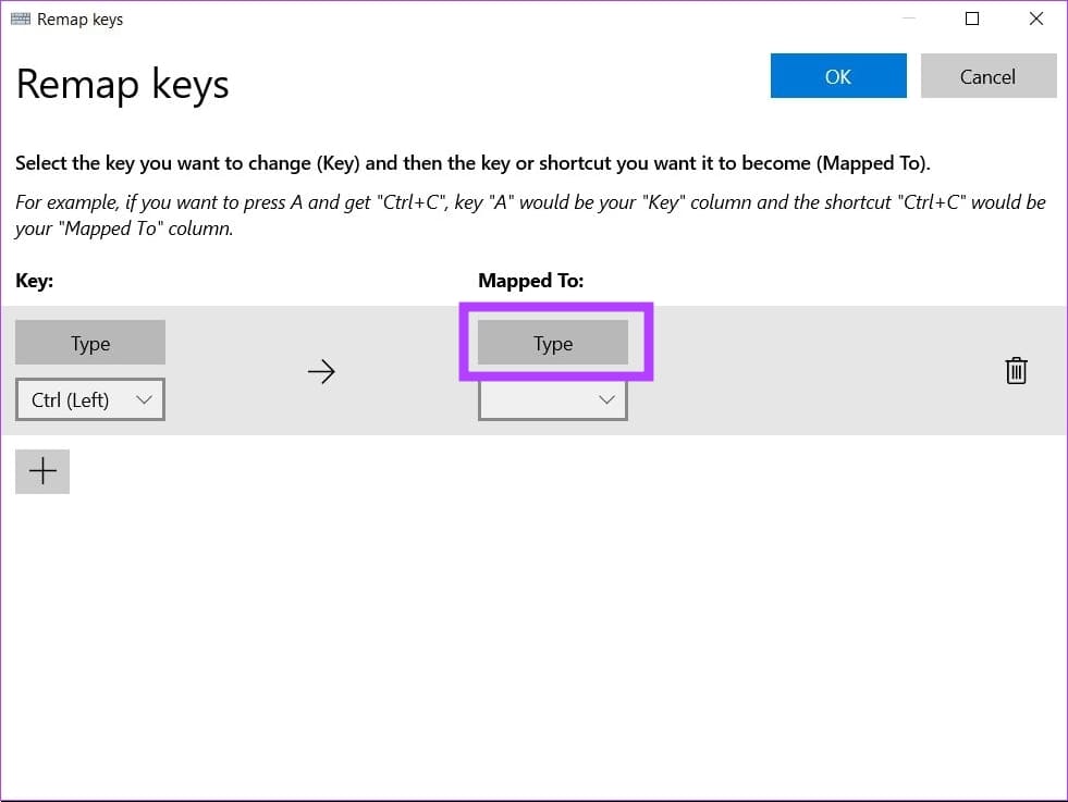 click-on-type-to-remap-key طريقتان لإعادة تعيين مفاتيح لوحة المفاتيح في Windows 11