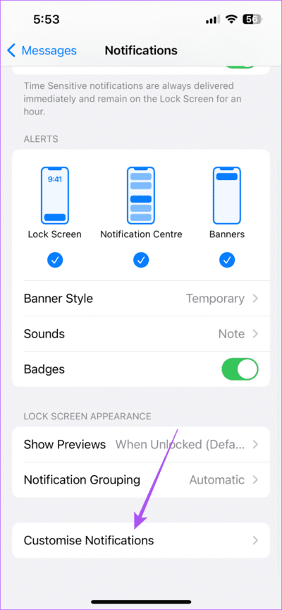customize-notifications-settings-iphone-711x1536-1 أفضل 6 إصلاحات لإشعارات الشارة غير الصحيحة في تطبيق Messages على iPhone