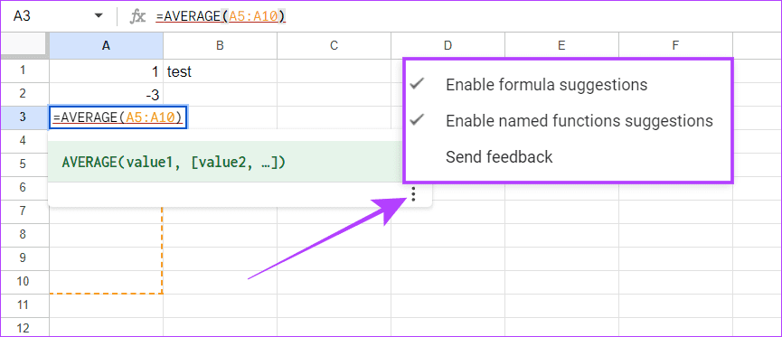 enable-Google-Sheet-suggestions-for-formula-parse-error استكشاف أخطاء تحليل الصيغة في Google Sheets وإصلاحها