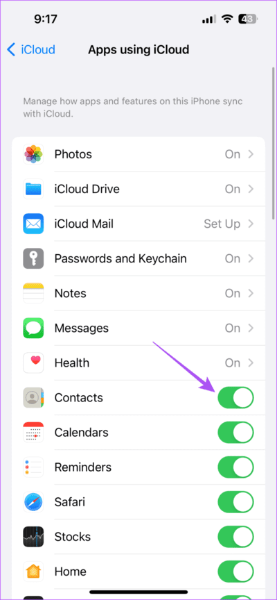 enable-contact-sync-icloud-iphone-711x1536-1 أفضل 9 إصلاحات لعدم ظهور أسماء جهات الاتصال في iMessage على iPhone