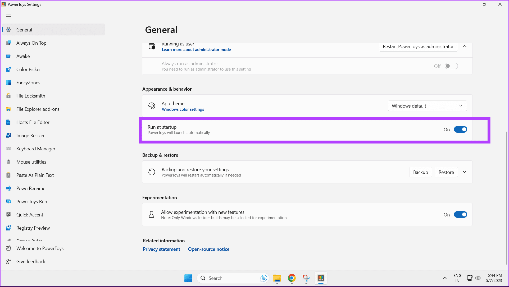enable-run-at-startup-in-powertoys طريقتان لإعادة تعيين مفاتيح لوحة المفاتيح في Windows 11