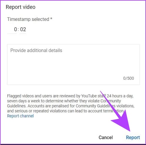 enter-details-of-report كيفية حذف مقاطع الفيديو على YouTube: دليل خطوة بخطوة