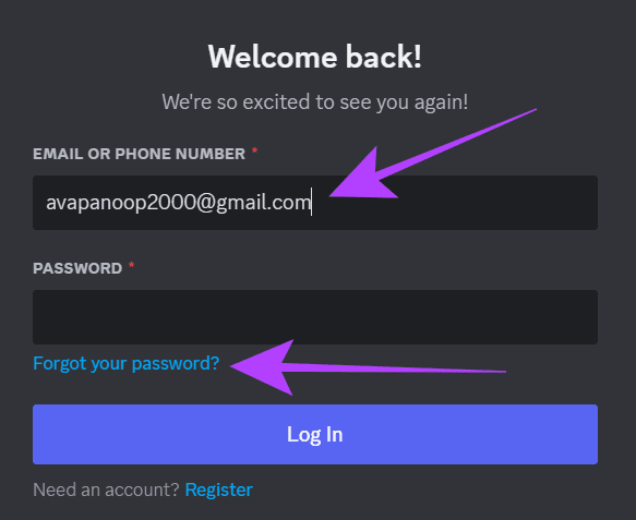 enter-the-mail-and-tap-forget-password-in-Discord نسيت كلمة المرور الخاصة بك على Discord:إليك 4 طرق لتغييرها أو إعادة تعيينها