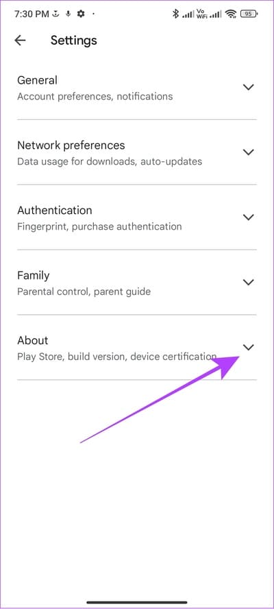 expand-the-about-menu 12 طريقة لإصلاح مشكلة "حدث خطأ ما" في Play Store