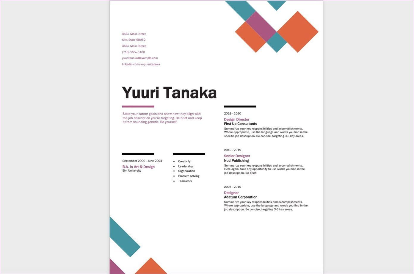 geometric-resume_4d470f76dc99e18ad75087b1b8410ea9 أفضل القوالب لإنشاء سيرة ذاتية على Microsoft Word