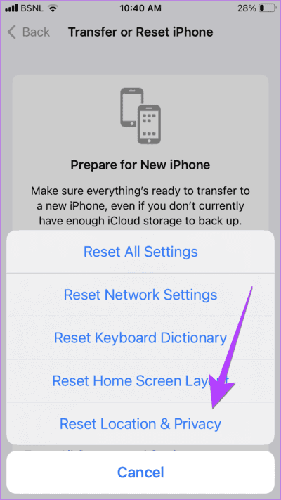 iPhone-Reset-Location 6 طرق لإصلاح ظهور الوقت بشكل خاطئ على ويدجت ساعة iPhone