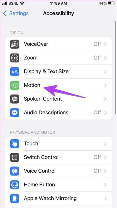 iPhone-Setting-Accessibility-Motion 11 طرق لإصلاح عدم عمل التمرير لأعلى على iPhone