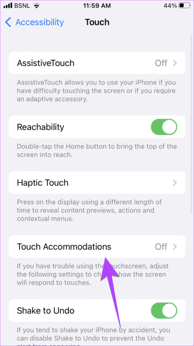 iPhone-Setting-Accessibility-Touch-Accomodation 11 طرق لإصلاح عدم عمل التمرير لأعلى على iPhone