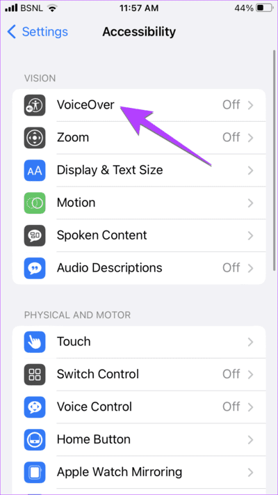 iPhone-Setting-Accessibility-VoiceOver 11 طرق لإصلاح عدم عمل التمرير لأعلى على iPhone