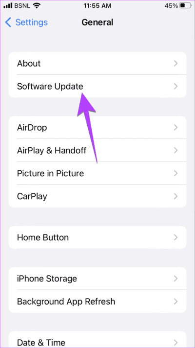 iPhone-Setting-Software-Update 11 طرق لإصلاح عدم عمل التمرير لأعلى على iPhone