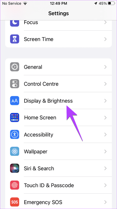 iPhone-Settings-Display أفضل 5 إصلاحات لعدم عمل الوضع الليلي على Instagram على iPhone