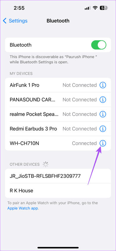 info-connected-bluetooth-device-iphone-711x1536-1 كيفية إقران وإدارة أجهزة Bluetooth على iPhone و iPad و Mac