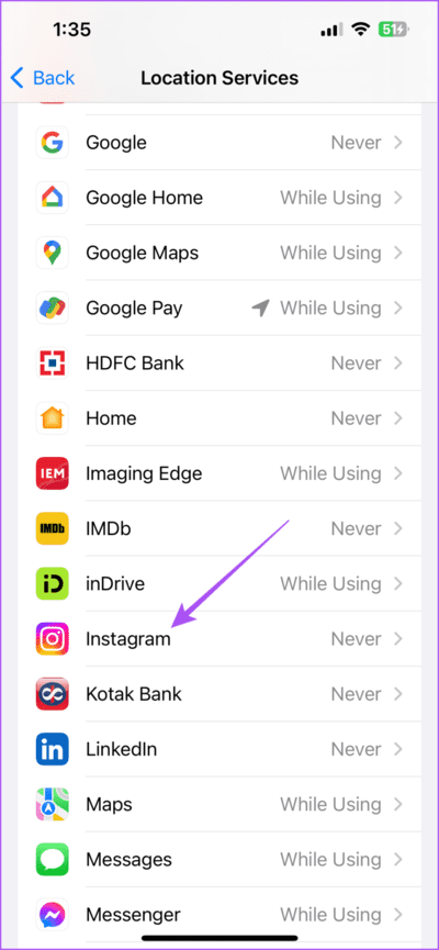 instagram-location-services-iphone-710x1536-1 أفضل 5 إصلاحات لعدم عمل الوضع الليلي على Instagram على iPhone