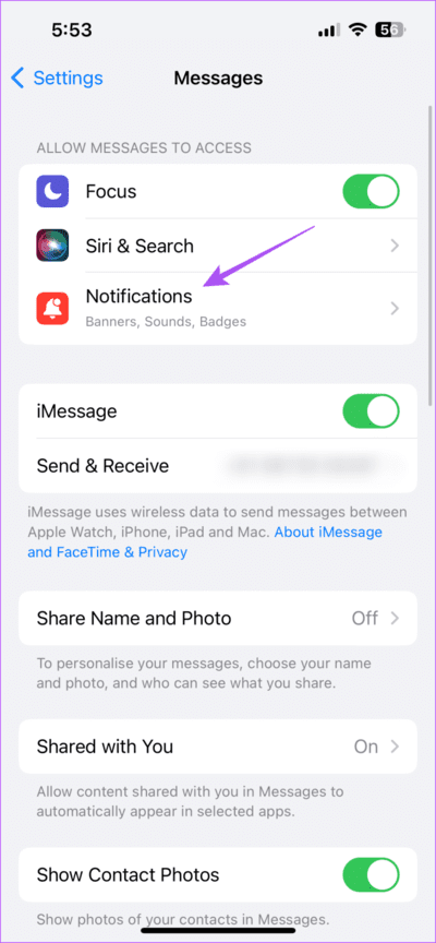 notifications-messages-settings-iphone-711x1536-1 أفضل 6 إصلاحات لإشعارات الشارة غير الصحيحة في تطبيق Messages على iPhone