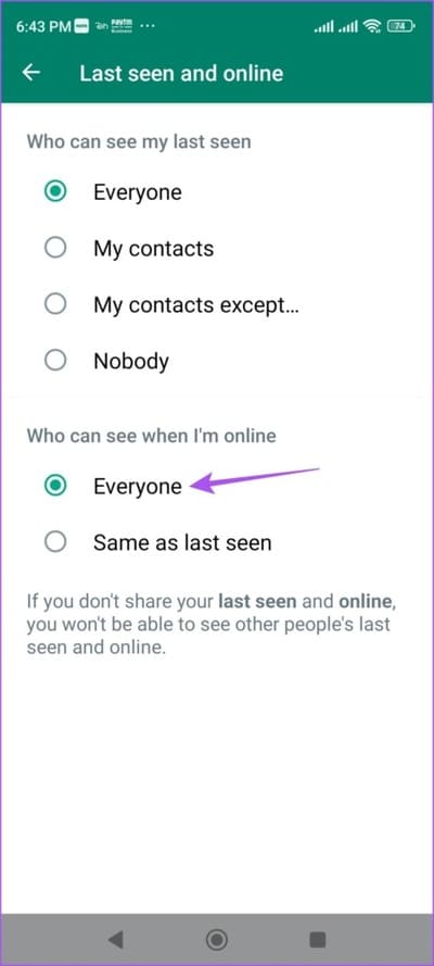 online-status-everyone-whatsapp-android-461x1024-1 أفضل 7 إصلاحات لعدم ظهور حالة الكتابة في WhatsApp على iPhone و Android