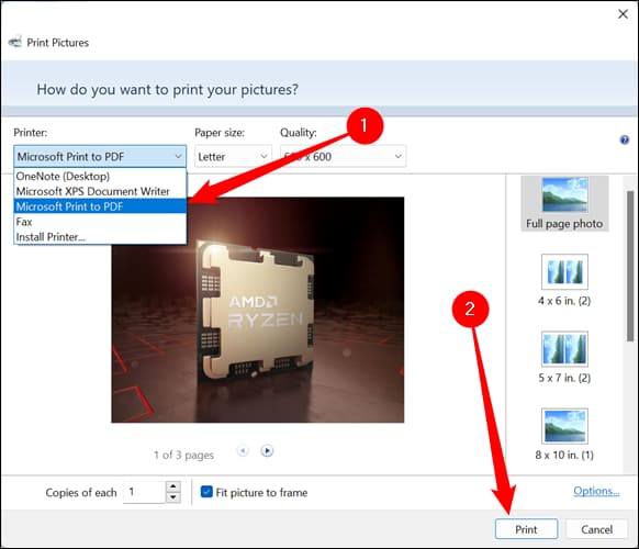 print-dialogue كيفية دمج الصور في ملف PDF واحد في Windows 10 أو Windows 11