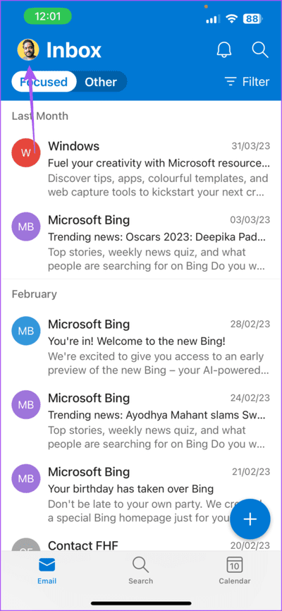 profile-icon-outlook-app-iphone-473x1024-1 كيفية تغيير كلمة مرور Outlook على الهاتف المحمول وسطح المكتب والويب