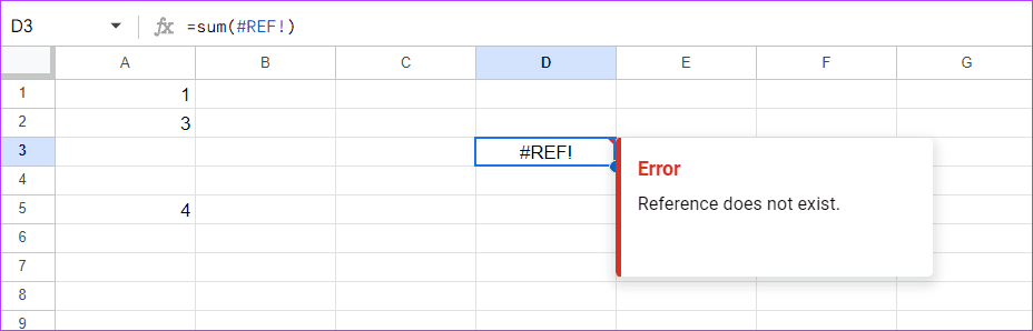 refernce-error-example-1 استكشاف أخطاء تحليل الصيغة في Google Sheets وإصلاحها
