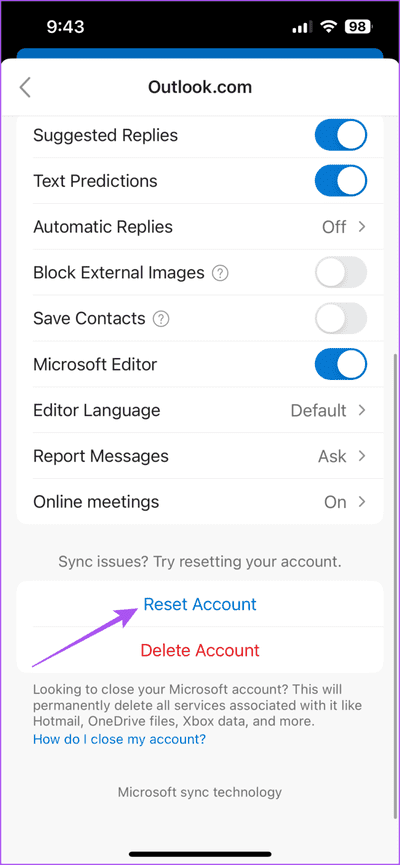reset-account-outlook-iphone-2-710x1536-1 كيفية تغيير كلمة مرور Outlook على الهاتف المحمول وسطح المكتب والويب