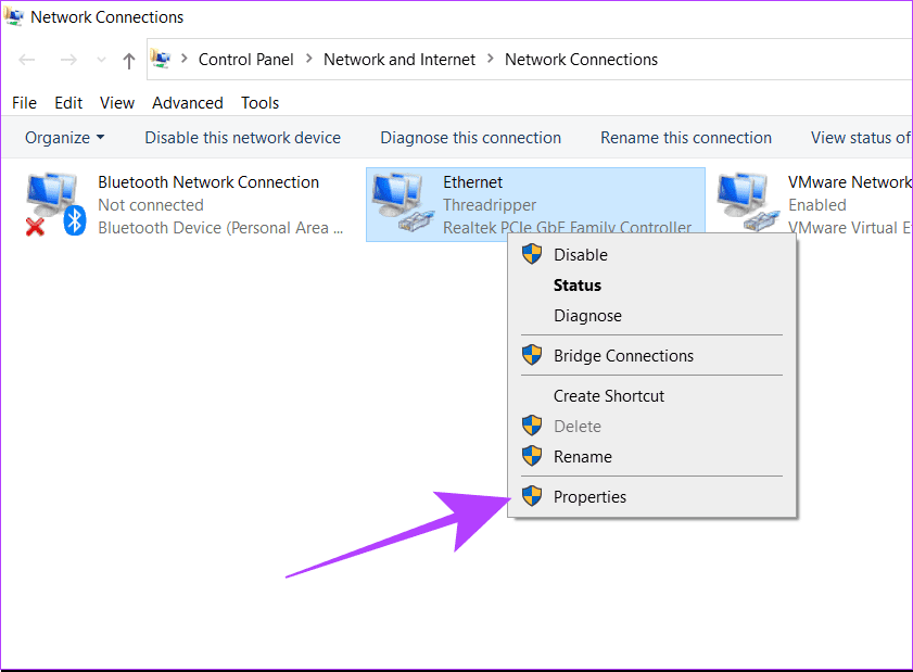 right-click-on-ethernet-connection كيفية استخدام Wi-Fi و Ethernet في نفس الوقت في Windows