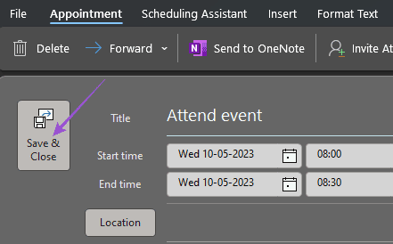 save-and-close-reminder-outlook-windows كيفية إضافة تذكيرات إلى تقويم Outlook على الهاتف المحمول وسطح المكتب