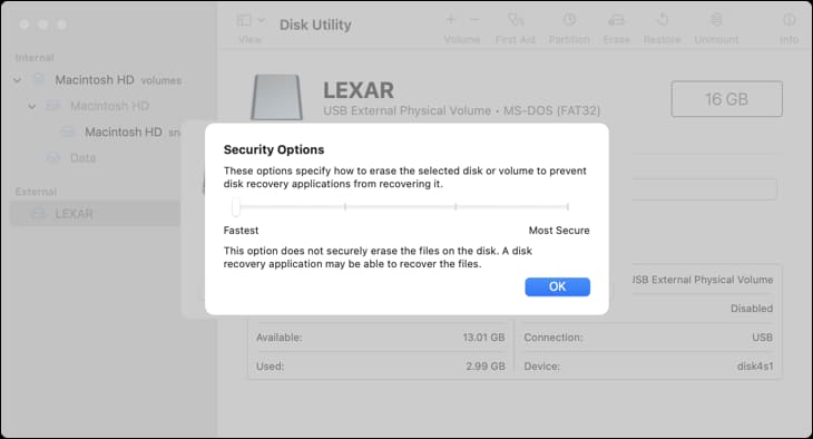 secure_erase كيفية استخدام Disk Utility على جهاز Mac
