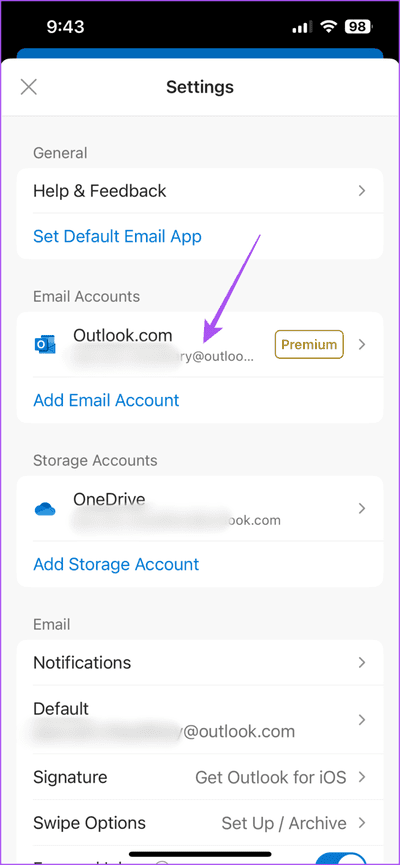 select-account-outlook-app-iphone-710x1536-1 كيفية تغيير كلمة مرور Outlook على الهاتف المحمول وسطح المكتب والويب