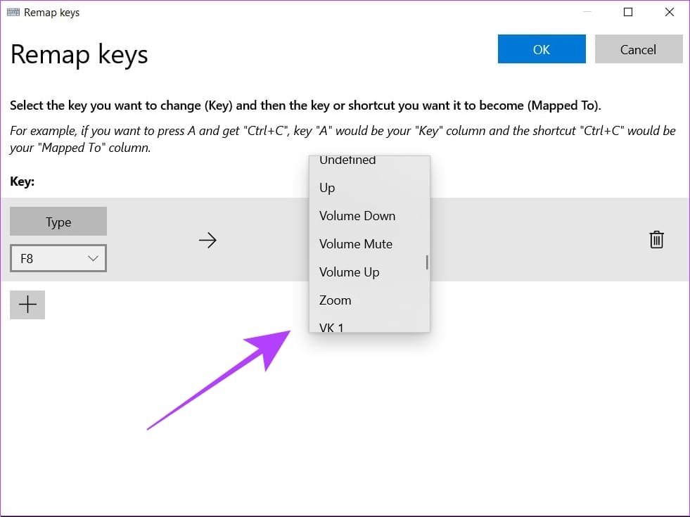 select-action-to-be-remapped طريقتان لإعادة تعيين مفاتيح لوحة المفاتيح في Windows 11