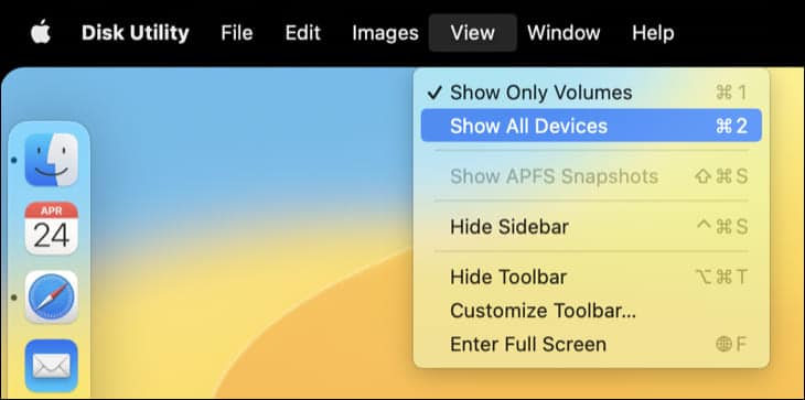 show_all_devices كيفية استخدام Disk Utility على جهاز Mac