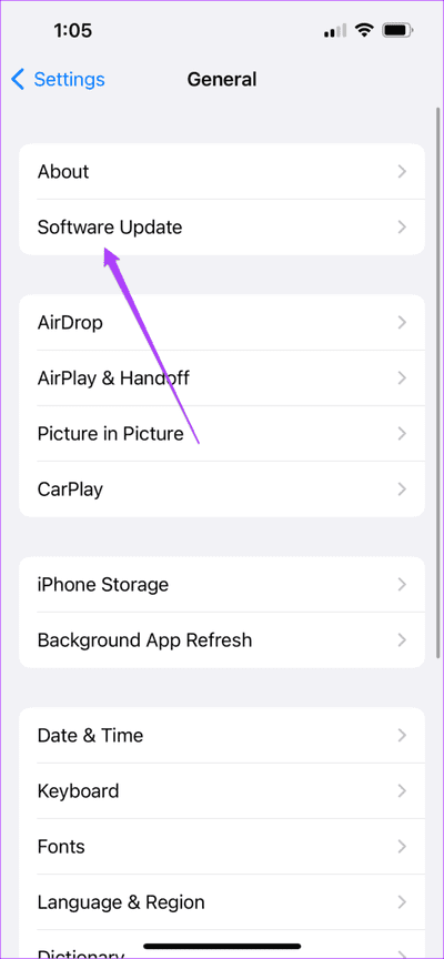 software-update-general-settings-iphone-1-711x1536-1 أفضل 6 إصلاحات لإشعارات الشارة غير الصحيحة في تطبيق Messages على iPhone