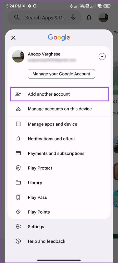 tap-add-another-account 12 طريقة لإصلاح مشكلة "حدث خطأ ما" في Play Store