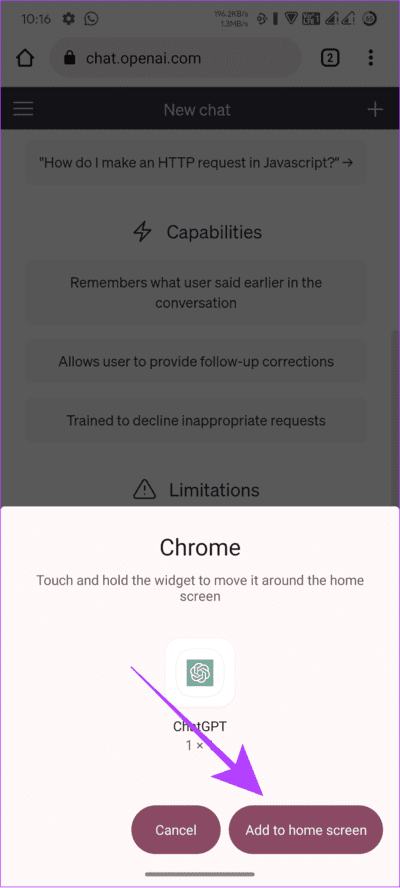tap-add-to-home-screen كيفية الحصول على ChatGPT و Bing Chat على هواتف Android