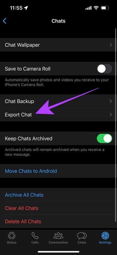 tap-export-chat كيفية حفظ الرسائل الصوتية WhatsApp على iPhone و Android والويب
