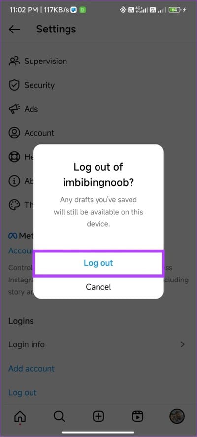 tap-log-out-agan-to-confirm-1 9 طرق سهلة لإصلاح عدم ظهور Instagram في آخر نشاط