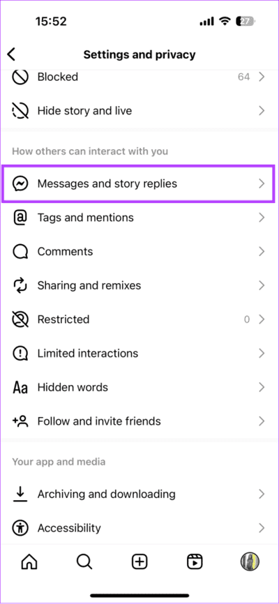 tap-messages-and-story-replies-473x1024-1 9 طرق سهلة لإصلاح عدم ظهور Instagram في آخر نشاط