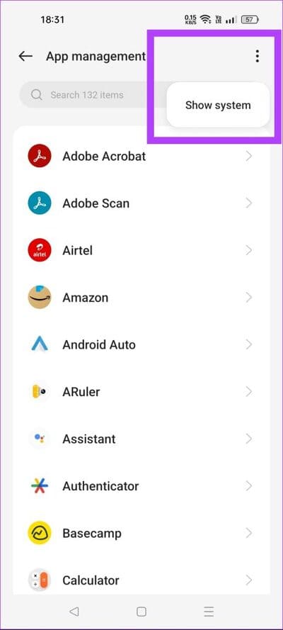 tap-on-three-dots-and-select-show-system-461x1024-1 كيفية إيقاف تشغيل شاشة القفل الديناميكي (أو GLANCE ) على Android