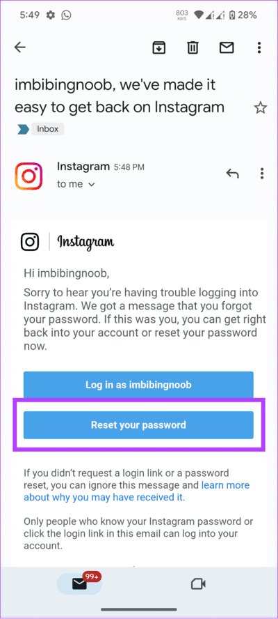 tap-reset-your-password كيفية تغيير كلمة مرور Instagram على Android و iPhone وسطح المكتب
