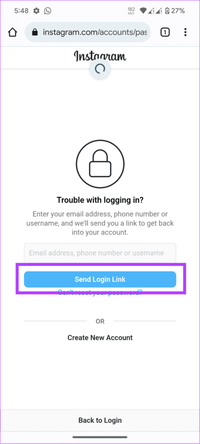 tap-send-login-link كيفية تغيير كلمة مرور Instagram على Android و iPhone وسطح المكتب