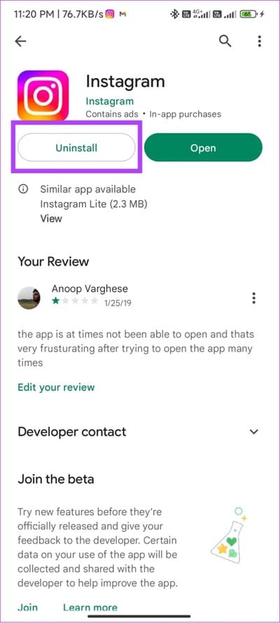 tap-uninstall-to-confirm 9 طرق سهلة لإصلاح عدم ظهور Instagram في آخر نشاط