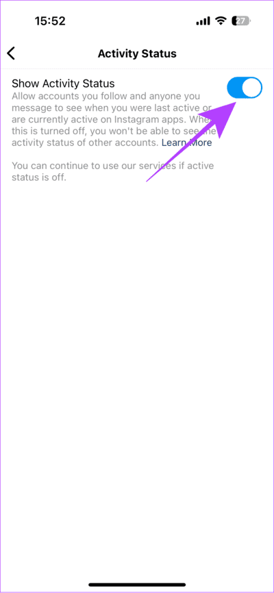 toggle-on-enable-activity-status 9 طرق سهلة لإصلاح عدم ظهور Instagram في آخر نشاط