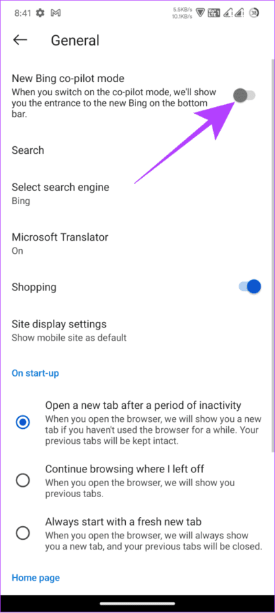 toggle-on-new-bing-co-pilot-mode-461x1024-1 كيفية الحصول على ChatGPT و Bing Chat على هواتف Android
