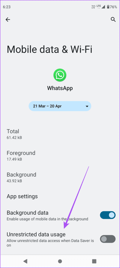 unrestricted-data-usage-whatsapp-android-461x1024-1 أفضل 7 إصلاحات لعدم ظهور حالة الكتابة في WhatsApp على iPhone و Android