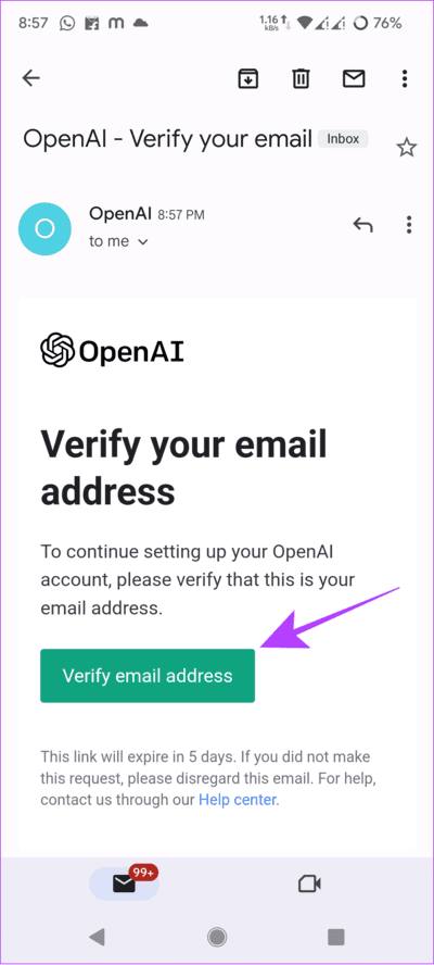 verify-email-to-create-a-ChatGPT-account كيفية الحصول على ChatGPT و Bing Chat على هواتف Android