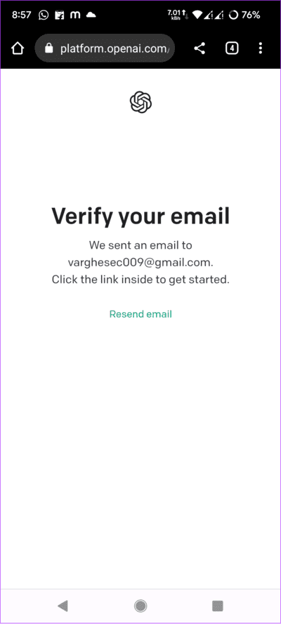 verify-email كيفية الحصول على ChatGPT و Bing Chat على هواتف Android